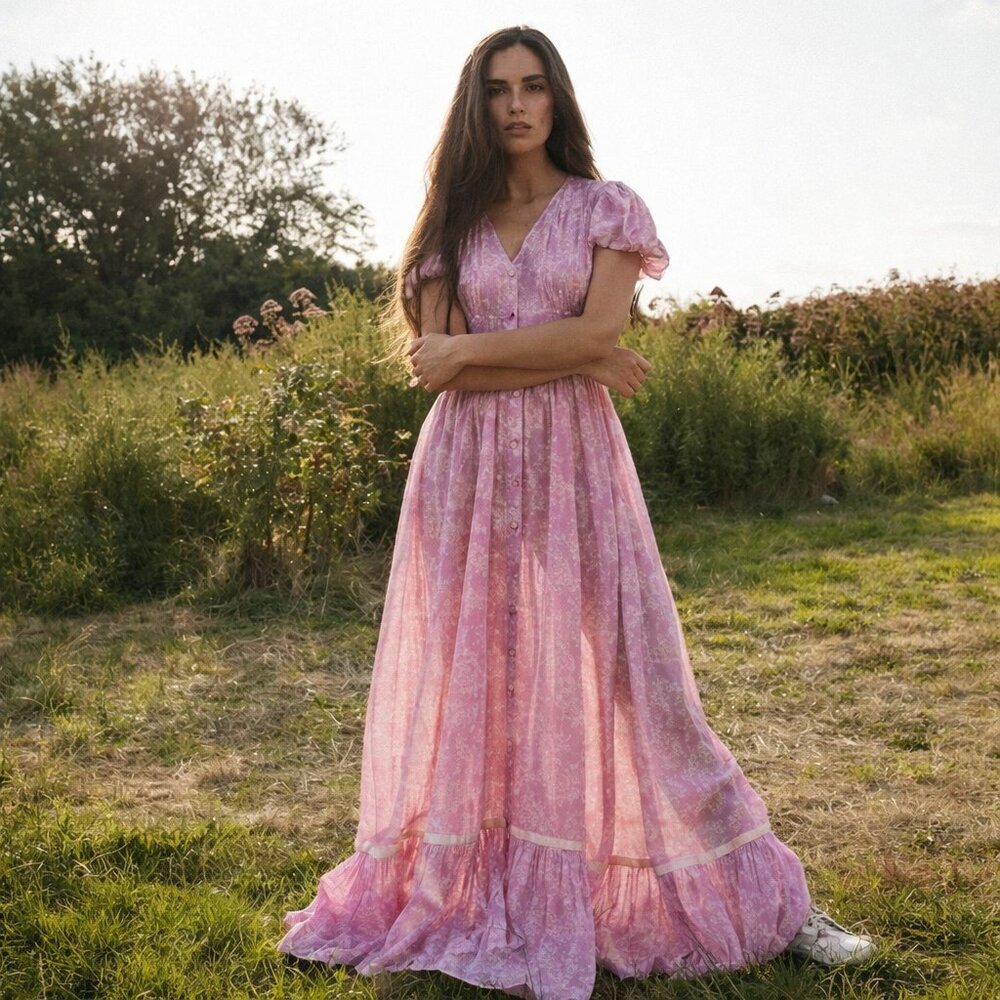 LoveShackFancy Briony Maxi Dress in Mulberry Sunrise $495